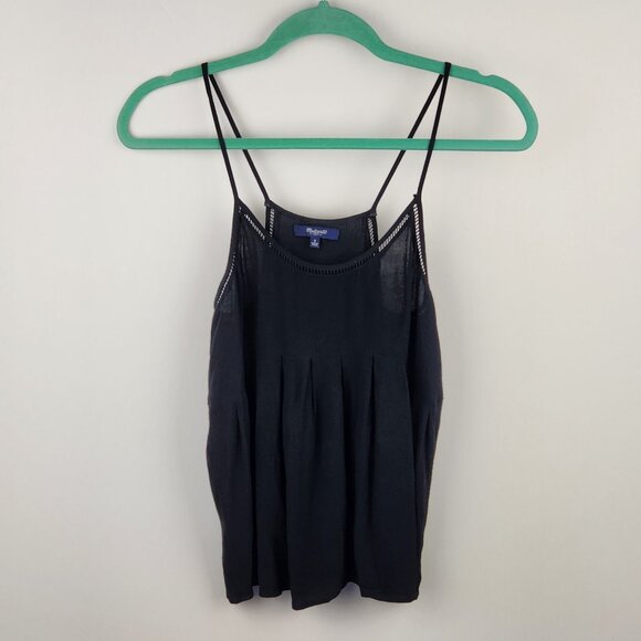 Madewell Black Viscose Lightweight Pleated Racerback Tank Top sz S - Picture 1 of 9